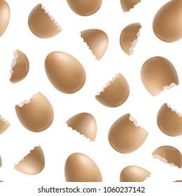 Realistic 3d Detailed Various Closeup Shell Eggs Seamless Pattern Background on a White Whole and Cracked View. Vector illustration of Egg or Eggshell