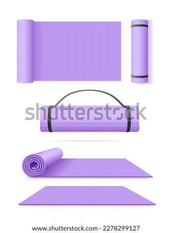 Realistic 3d Detailed Violet Exercise Mat Set Rolled and Half Rolled Yoga Foam Mat. Vector illustration ストックフォト © 