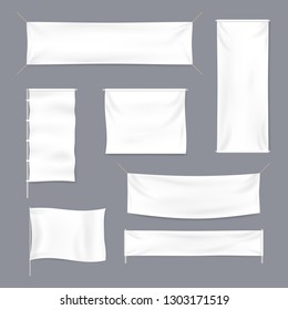 Realistic 3d Detailed White Blank Textile Advertising Banner Template Mockup Set. Vector Illustration