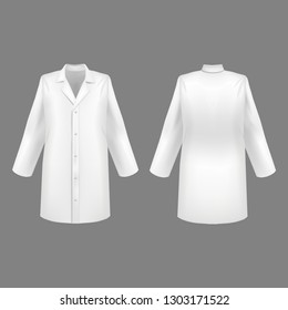 Realistic 3d Detailed White Blank Medical Lab Coat Set Empty Template Mockup Set on a Grey. Vector illustration