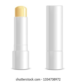 Realistic 3d Detailed White Blank Lip Balm Stick Template Mockup Set Female Cosmetic for Care. Vector illustration of Lipstick