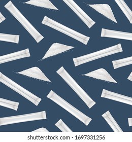 Realistic 3d Detailed White Blank Packing Stick Empty Template Mockup Seamless Pattern Background for Sugar or Coffee. Vector illustration