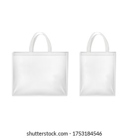 Realistic 3d Detailed White Blank Tote Sale Bags Empty Template Mockup Set. Vector illustration of Bag