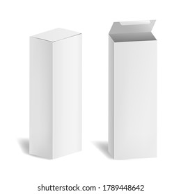 Realistic 3d Detailed White Blank Cardboard Cosmetic Boxes Open and Closed Set. Vector illustration of Mock Up Box