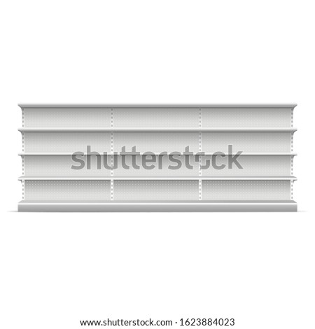 Realistic 3d Detailed White Blank Supermarket Shelves Empty Template Mockup for Shop. Vector illustration of Shelve