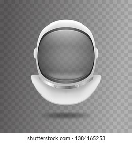 Realistic 3d Detailed White Cosmonaut Helmet on a Transparent Background Spacesuits Mask. Vector illustration of Element Cosmonauts Suit