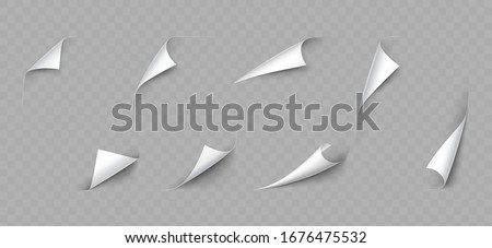 Realistic 3d Detailed White Curled Page Corner Set on a Transparent Background. Vector illustration of Decorative Elements Сток-фото © 