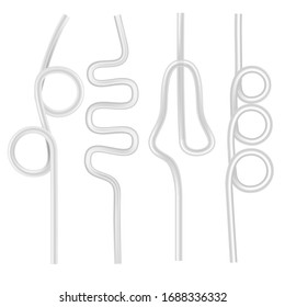 Realistic 3d Detailed White Drinking Straws Set for Juice and Cocktail. Vector illustration of Plastic Flexible Straw for Beverage