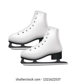 Realistic 3d Detailed White Figure Skates Winter Activity Leisure Concept. Vector illustration of Sport Female Shoes for Skating