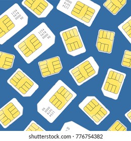 Realistic 3d Detailed White Sim Card Seamless Pattern Background on a Blue Mobile Phone Service Concept. Vector illustration of Simcards