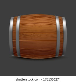 Realistic 3d Detailed Wooden Barrel Side View For Alcohol Drink. Vector Illustration Of Wine Container