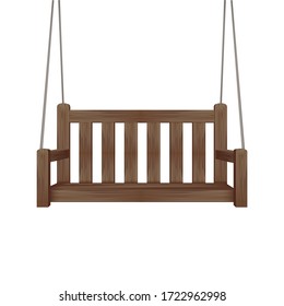 Realistic 3d Detailed Wooden Swing Bench Outdoor Summer Furniture for Garden, Terrace, Playground or Park. Vector illustration