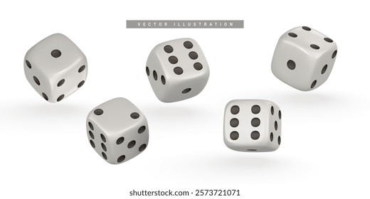 Realistic 3d dice from different sides. Casino game concept. Vector illustration.