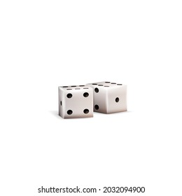 Realistic 3D dice isolated on white background. White cube with black dots for table games