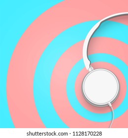 Realistic 3D divided pastel circle coloured headphones with wires