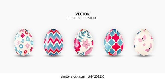 Colección de elementos de diseño de huevos de pascua realista 3d sobre fondo claro. Ilustración vectorial 