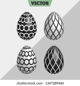 Realistic 3d Easter eggs in black & white circles