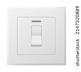 Realistic 3d electric toggle switch. Electric light switch control on white plastic panel isolated. Power control for modern house interior. Vector illustration