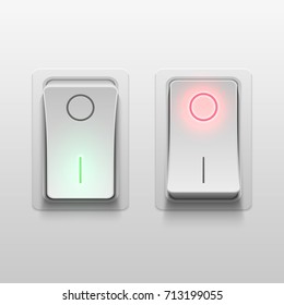 Realistic 3d electric toggle switches vector illustration. Electric light realistic switch control