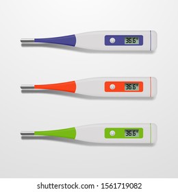 Realistic 3D electronic medical thermometers. Vector illustration.