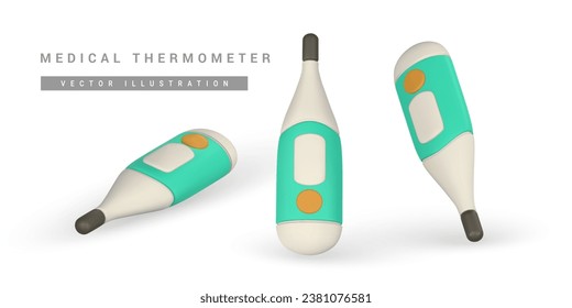 Realistisches 3D-Elektronisches Thermometer. Kontaktieren Sie das digitale Thermometer. Vektorgrafik. Medizinische Ausrüstung.