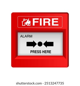 Realistic 3D Emergency Break Glass Fire Alarm Button. Red Warning Device Vector Design.