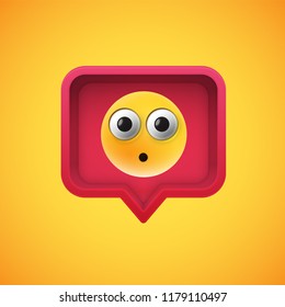 Realistic 3D emoticon in a 3D speech bubble, vector illustration