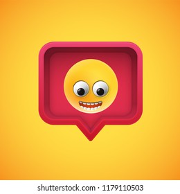 Realistic 3D emoticon in a 3D speech bubble, vector illustration