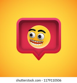 Realistic 3D emoticon in a 3D speech bubble, vector illustration