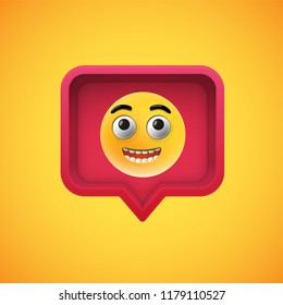 Realistic 3D emoticon in a 3D speech bubble, vector illustration