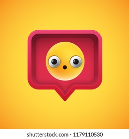 Realistic 3D emoticon in a 3D speech bubble, vector illustration