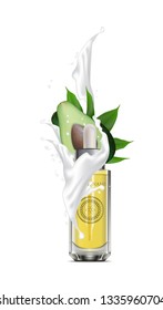 Realistic 3d essential oil cosmetics bottle. Mock up  container, flask, falcon with avocado splash.   Vector illustration. EPS 10