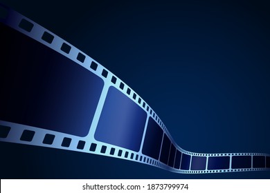 Realistic 3D film strip in perspective. Modern cinema background. Festive design film frame with place for text. Movie template for festival brochure, ticket, leaflet, banner or flyer. Cinema poster.