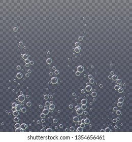 Realistic 3d floating soap bubbles, rainbow color reflection. Isolated on transparent background. Vector illustration.