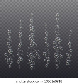 Realistic 3d floating soap bubbles, rainbow color reflection. Isolated on transparent background. Vector illustration.