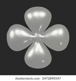 Realistic 3d flower chrome y2k for web design. Trendy geometric silver element. Vector y2k illustration