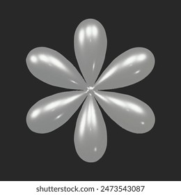 Realistic 3d flower chrome y2k for web design. Trendy geometric silver element. Vector y2k illustration