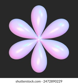 Realistic 3d flower holographic y2k for web design. Trendy geometric element. Vector y2k illustration