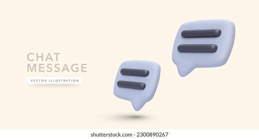 Realistic 3d flying dialog message with shadow isolated on light yellow background. Vector illustration