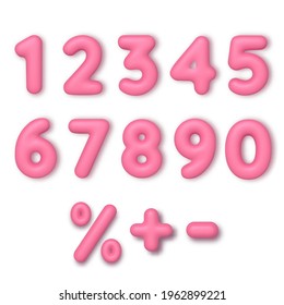 Realistic 3d font color pink numbers. Number in the form of balloons. Template for products, advertizing, web banners, leaflets, certificates and postcards. Vector illustration.