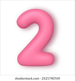 Realistic 3d font color pink number 2. Number in the form of balloons. Template for products, advertizing, web banners, leaflets, certificates and postcards. Vector illustration.