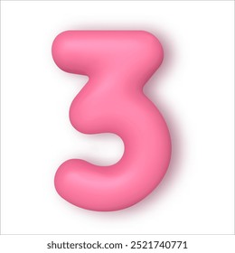 Realistic 3d font color pink number 3. Number in the form of balloons. Template for products, advertizing, web banners, leaflets, certificates and postcards. Vector illustration.