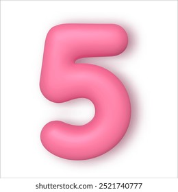 Realistic 3d font color pink number 5. Number in the form of balloons. Template for products, advertizing, web banners, leaflets, certificates and postcards. Vector illustration.
