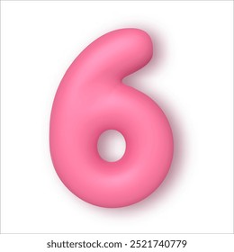 Realistic 3d font color pink number 6. Number in the form of balloons. Template for products, advertizing, web banners, leaflets, certificates and postcards. Vector illustration.