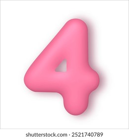 Realistic 3d font color pink number 4. Number in the form of balloons. Template for products, advertizing, web banners, leaflets, certificates and postcards. Vector illustration.