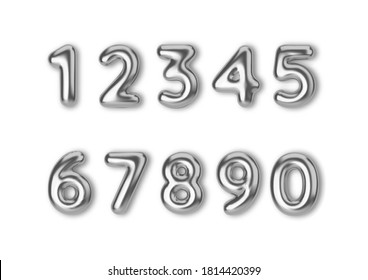 Realistic 3d font color silver numbers. Number in the form of metal balloons. Template for products, advertizing, web banners, leaflets, certificates and postcards. Vector illustration.