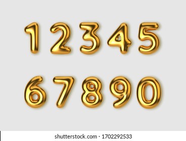 Realistic 3d Font Gold Numbers. Number In The Form Of Golden Balloons.  Vector Illustration