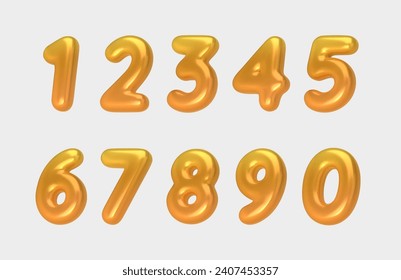 Realistic 3d font gold numbers. Number in the form of golden balloons. Template for products, advertizing, web banners, leaflets, certificates and postcards. Vector illustration