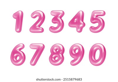 Realistic 3d font pink numbers. Number in the form of chrome balloons. Template for products, advertizing, web banners, leaflets, certificates and postcards. Vector illustration