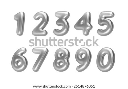 Realistic 3d font silver numbers. Number in the form of chrome balloons. Template for products, advertizing, web banners, leaflets, certificates and postcards. Vector illustration